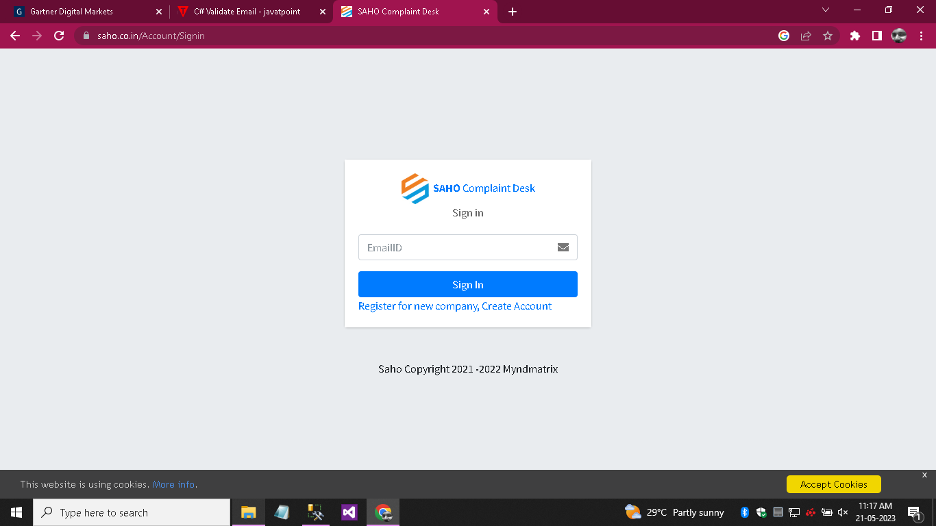 screenshot of Saho Complaint Desk